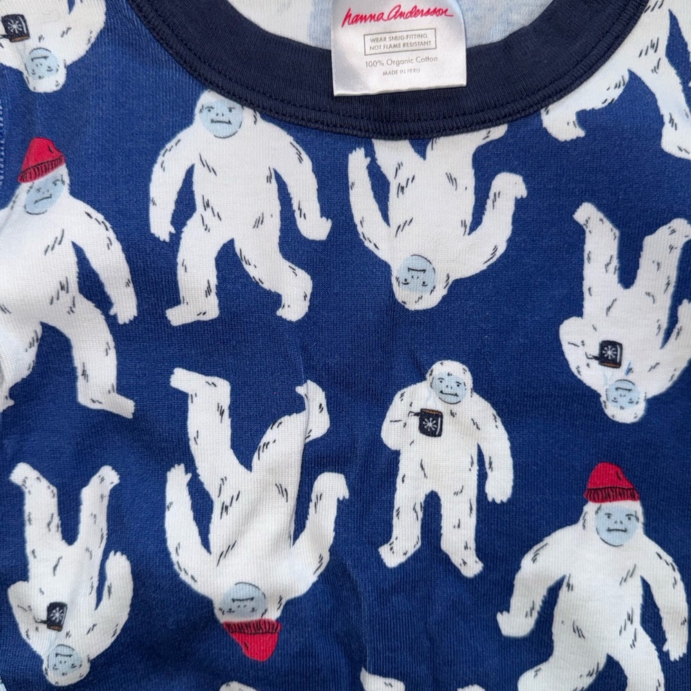 Hanna Andersson Kids Navy Snowflake and Yeti Pajama Lot, sz 6-7, 8 - Picture 2 of 4